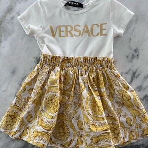 Versace White and Gold Floral Dress